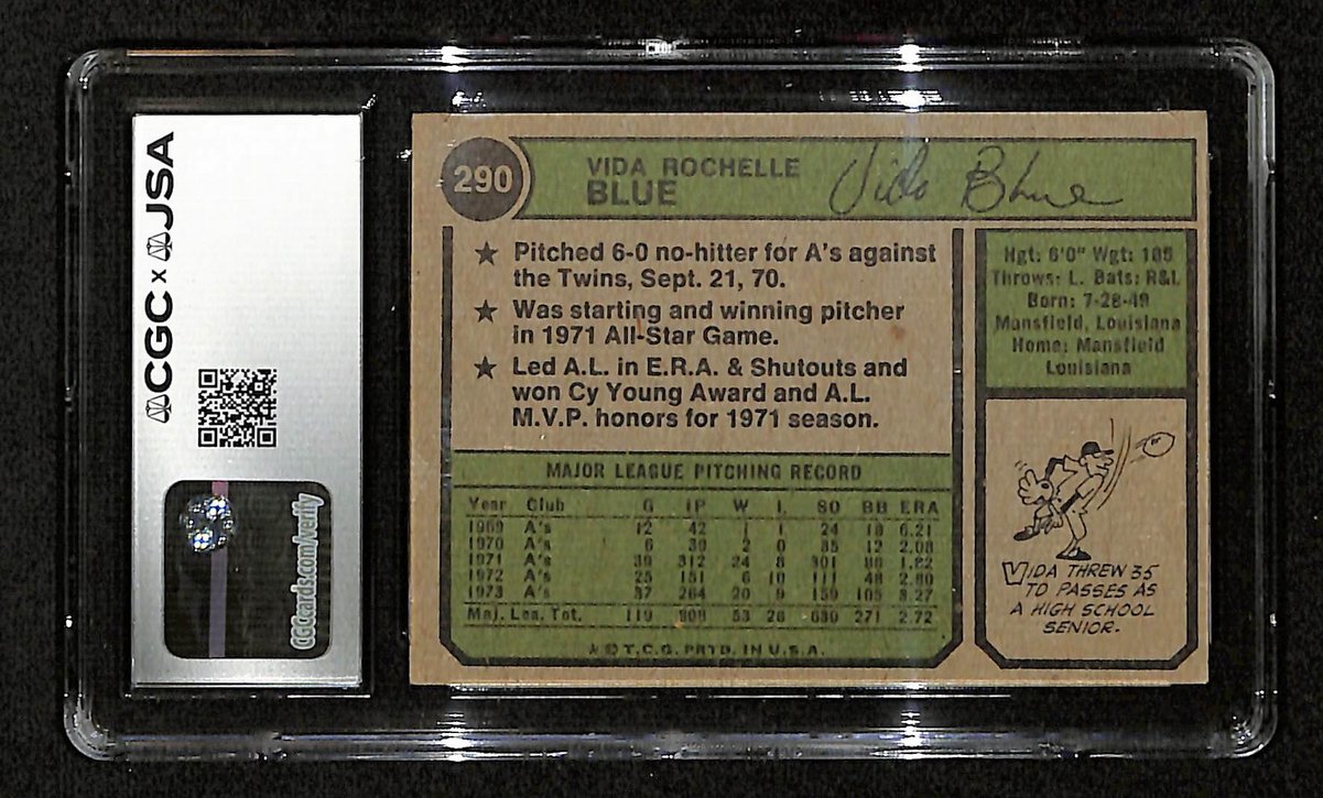Vida Blue Signed/Autographed 1974 TOPPS Card #290 Oakland A's CGC/JSA 200542