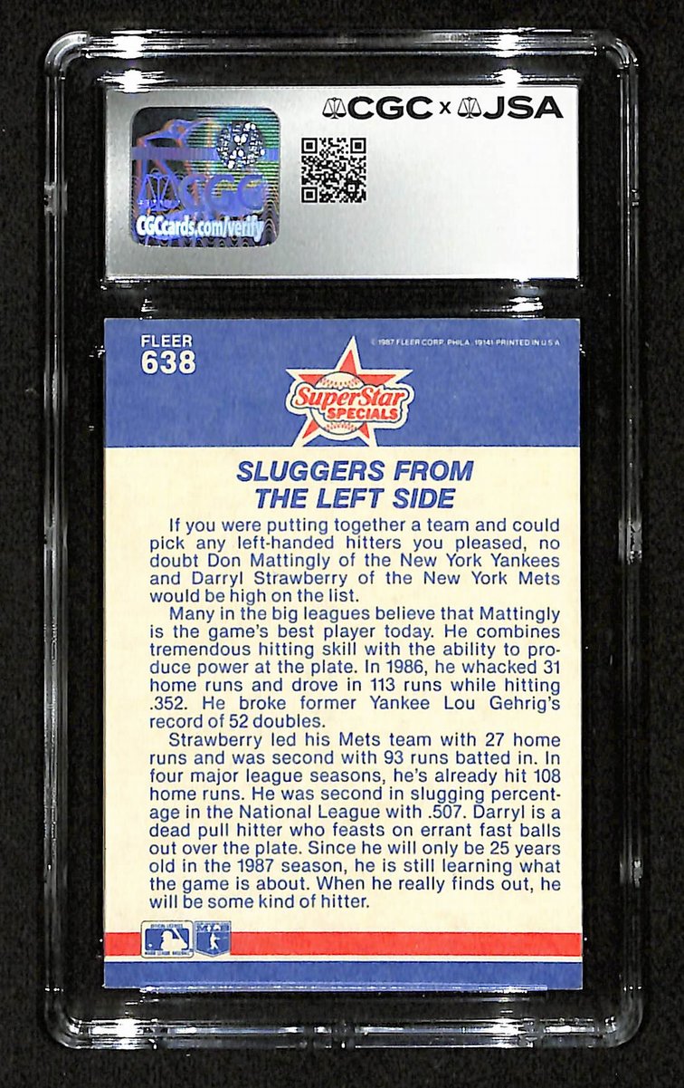 Don Mattingly/Darryl Strawberry Dual-Signed 1987 Fleer Card #638 CGC/JSA 200544