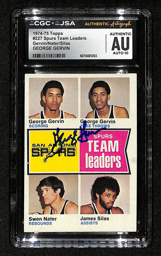 George Gervin HOF Signed/Auto 1974-75 TOPPS Card #227 Spurs CGC/JSA 200545