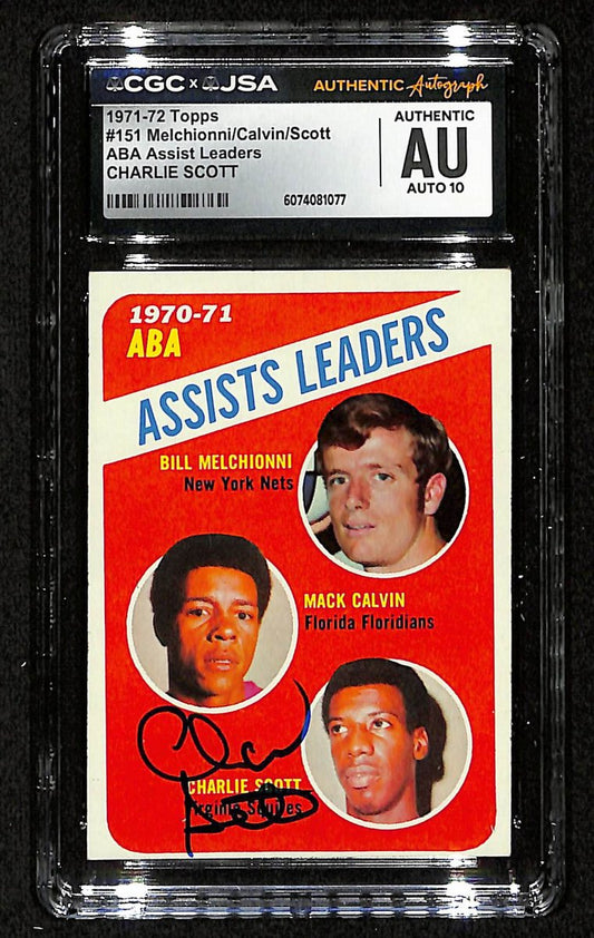 Charlie Scott HOF Signed/Auto 1971-72 TOPPS Card #151 Squires CGC/JSA 200551