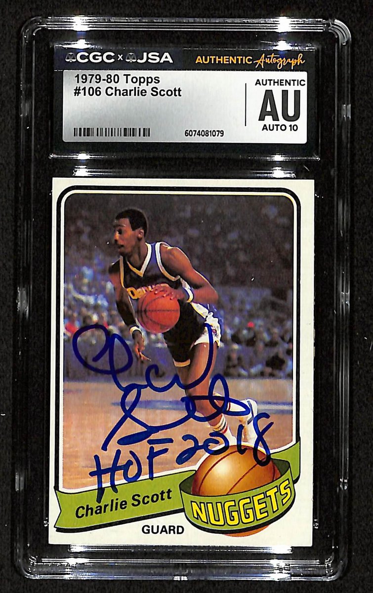 Charlie Scott HOF Signed/Inscr 1979-80 TOPPS Card #106 Nuggets CGC/JSA 200553
