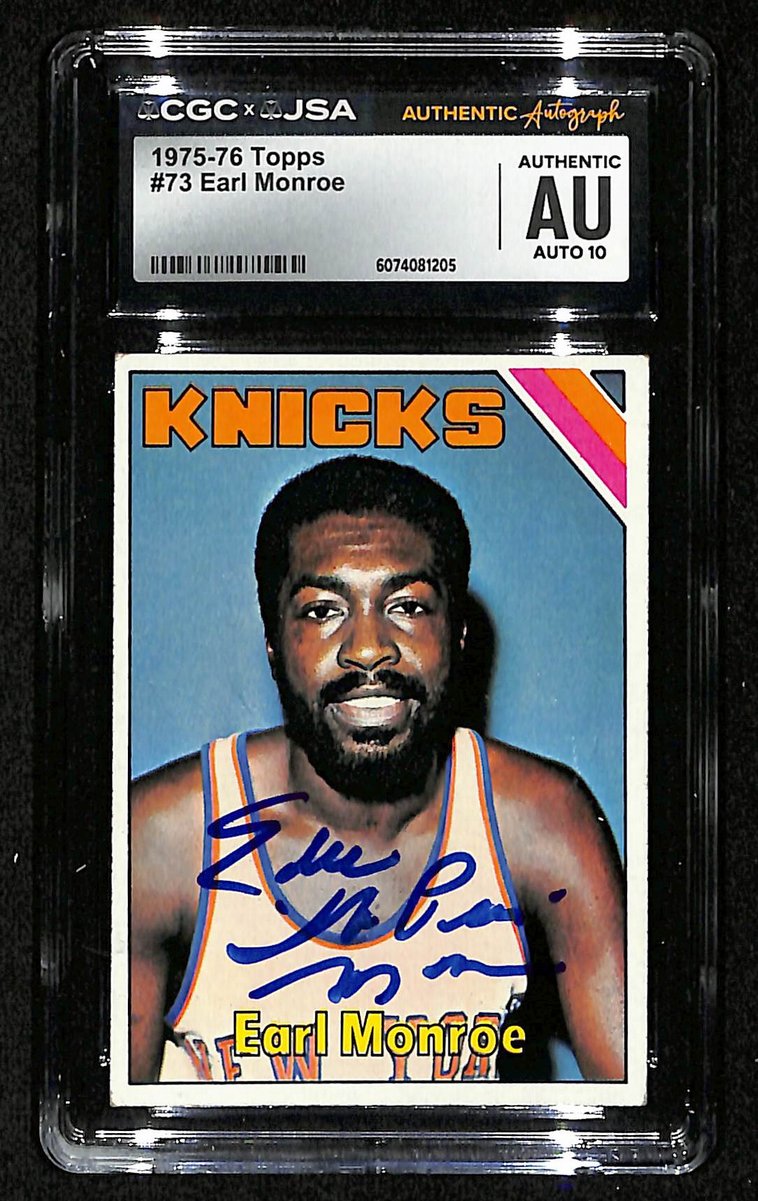 Earl Monroe HOF Signed/Inscr 1975-76 TOPPS Card #73 Knicks CGC/JSA 200555
