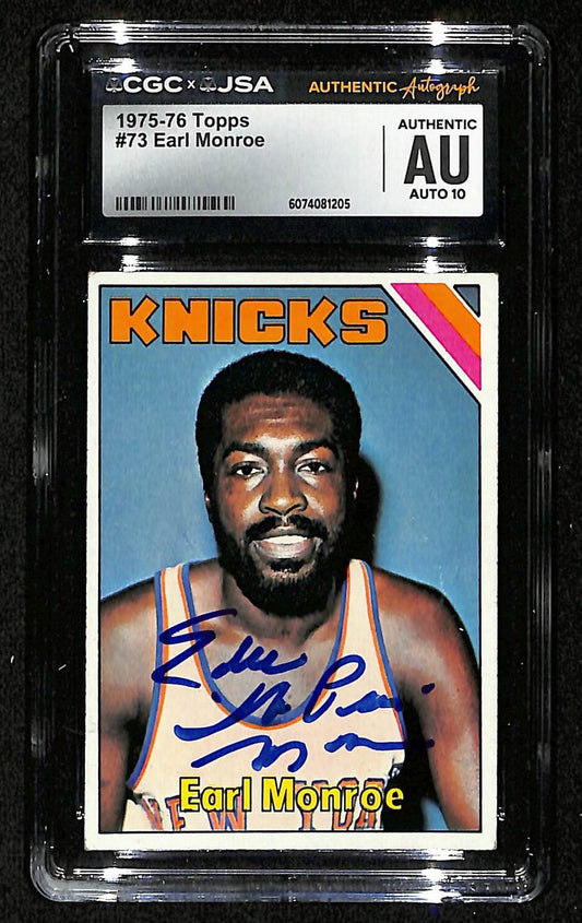 Earl Monroe HOF Signed/Inscr 1975-76 TOPPS Card #73 Knicks CGC/JSA 200555