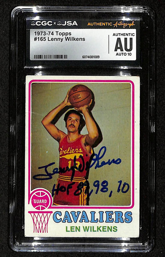 Len Wilkens HOF Signed/Inscr 1973-74 TOPPS Card #165 Cavaliers CGC/JSA 200556