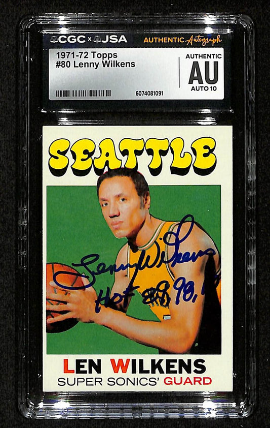Len Wilkens HOF Signed/Inscr 1971-72 TOPPS Card #80 Cavaliers CGC/JSA 200558