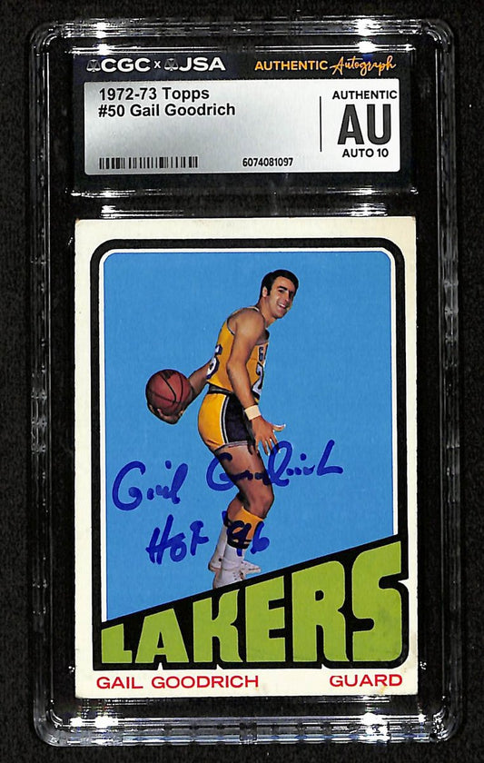 Gail Goodrich HOF Signed/Inscr 1972-73 TOPPS Card #50 Lakers CGC/JSA 200559