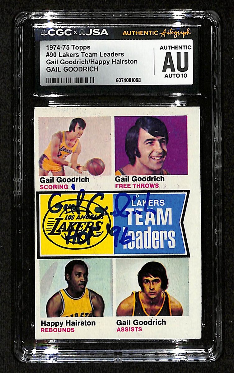 Gail Goodrich HOF Signed/Inscr 1974-75 TOPPS Card #90 Lakers CGC/JSA 200560