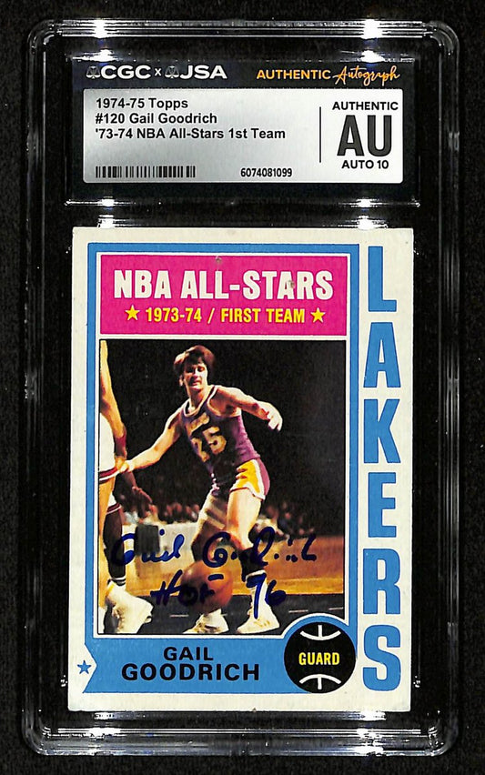 Gail Goodrich HOF Signed/Inscr 1974-75 TOPPS Card #120 Lakers CGC/JSA 200561