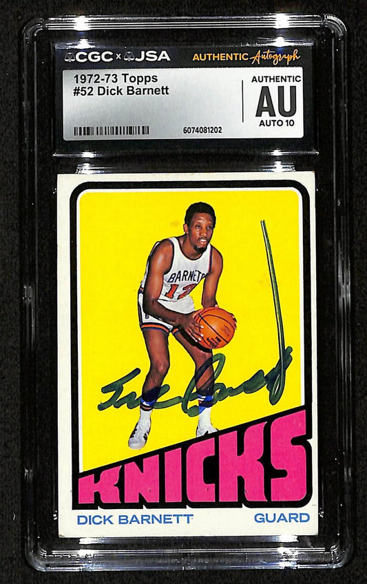 Dick Barnett HOF Signed/Auto 1972-73 TOPPS RC Card #52 Knicks CGC/JSA 200575