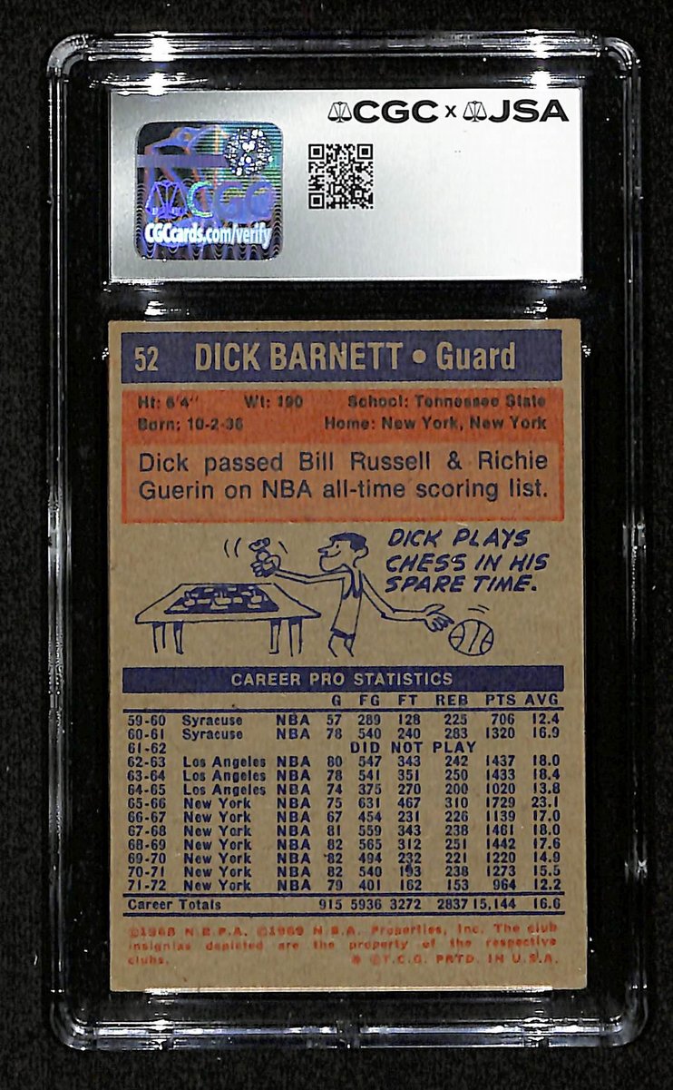 Dick Barnett HOF Signed/Auto 1972-73 TOPPS RC Card #52 Knicks CGC/JSA 200575