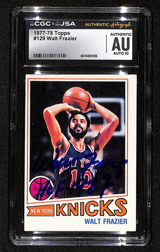 Walt Frazier HOF Signed/Inscr 1977-78 TOPPS Card #129 Knicks CGC/JSA 200578