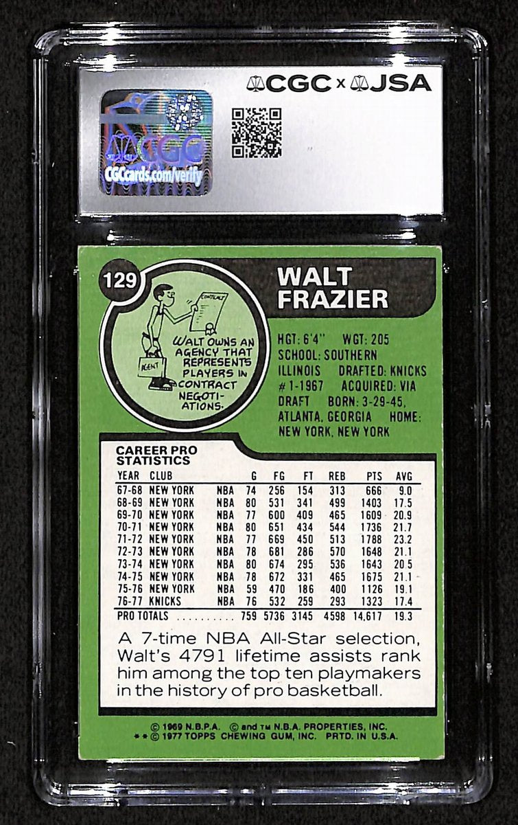Walt Frazier HOF Signed/Inscr 1977-78 TOPPS Card #129 Knicks CGC/JSA 200578