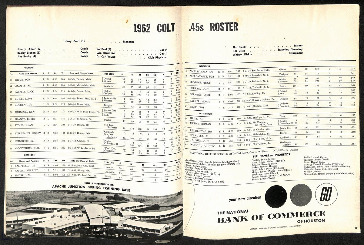 1962 Houston Colt .45s Baseball Yearbook 200594