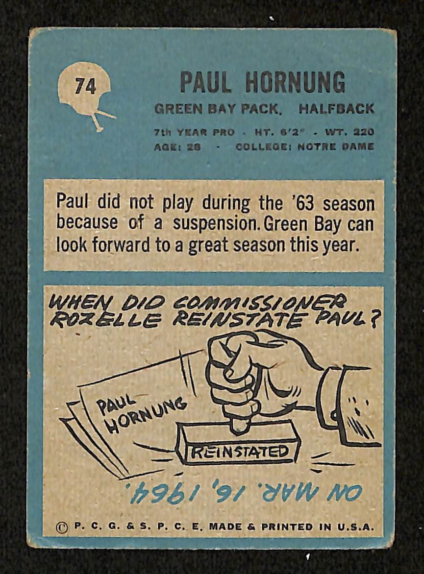 Paul Hornung 1964 Philadelphia Football Card #74 Green Bay Packers 200705