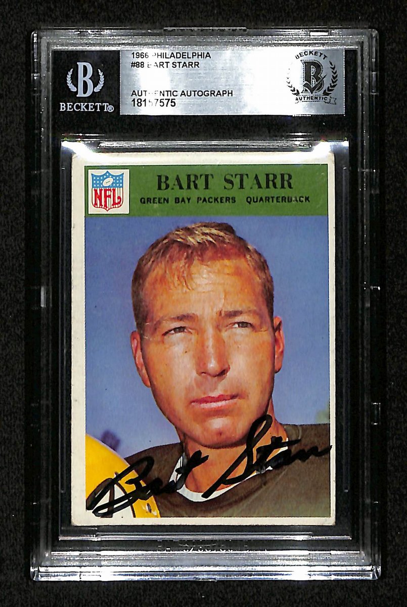 Bart Starr Autographed 1966 Philadelphia Football Card #88 Packers Beckett 99680