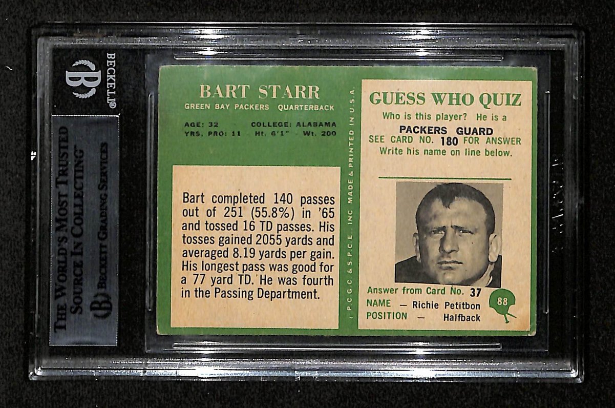Bart Starr Autographed 1966 Philadelphia Football Card #88 Packers Beckett 99680