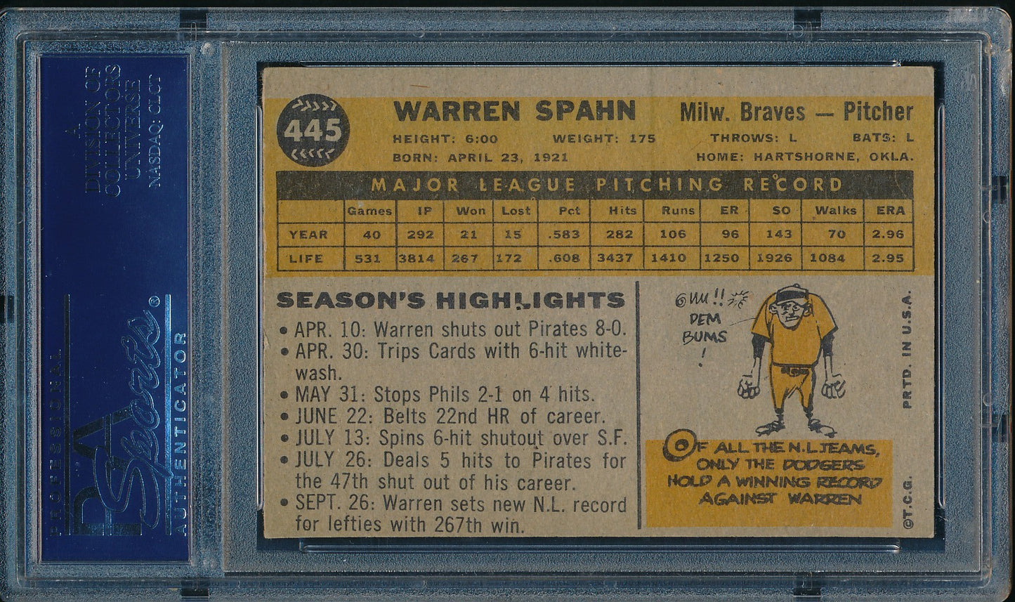 Warren Spahn HOF 1960 TOPPS Card #445 Milwaukee Braves PSA/DNA EX 5 200900