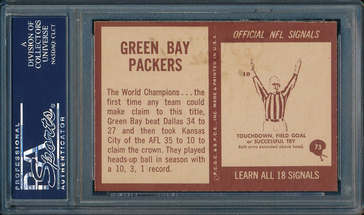 1967 Philadelphia Card #73 Green Bay Packers Team PSA/DNA NM 7 200901