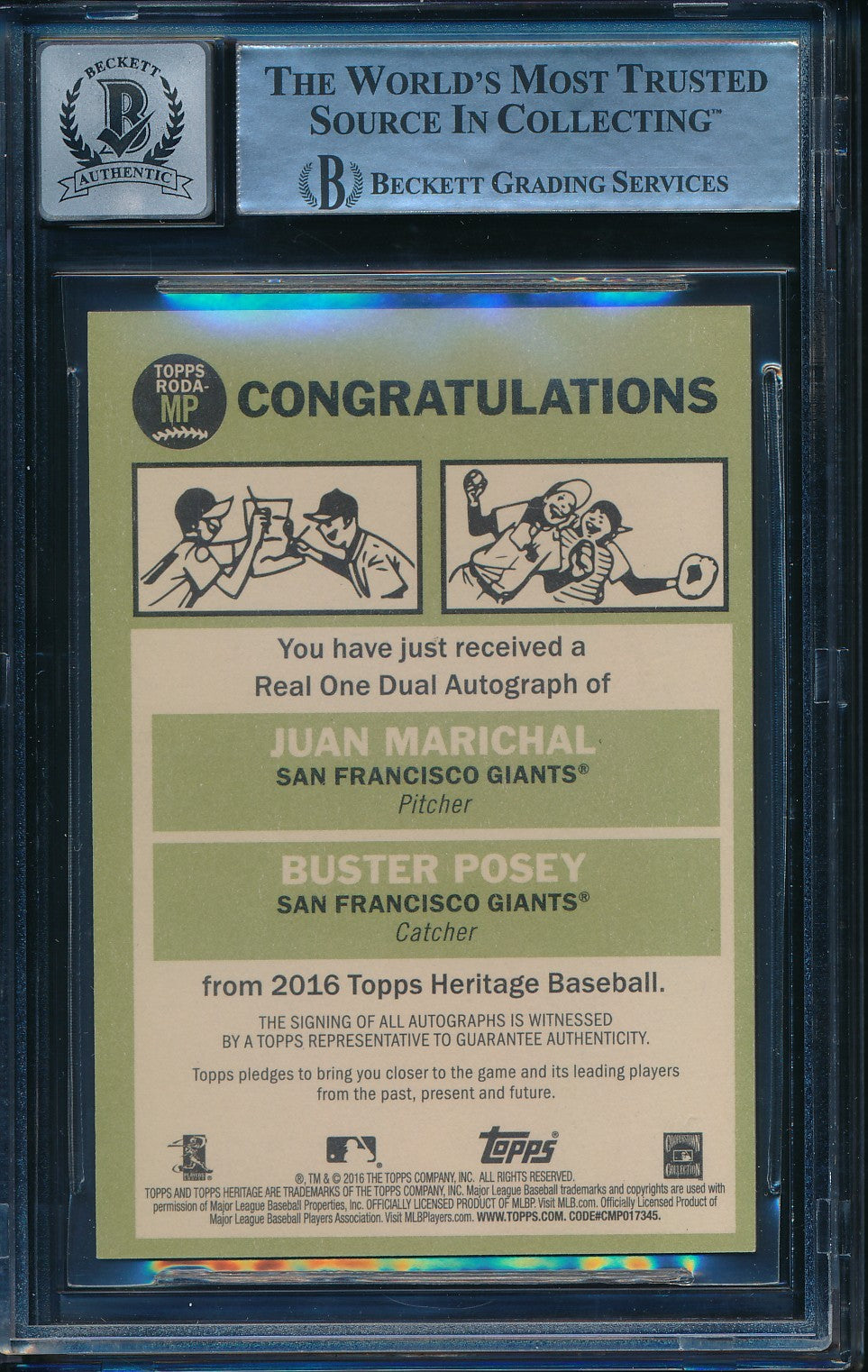 Buster Posey/Juan Marichal Signed/Autographed 2016 TOPPS Card #MP BAS 200902