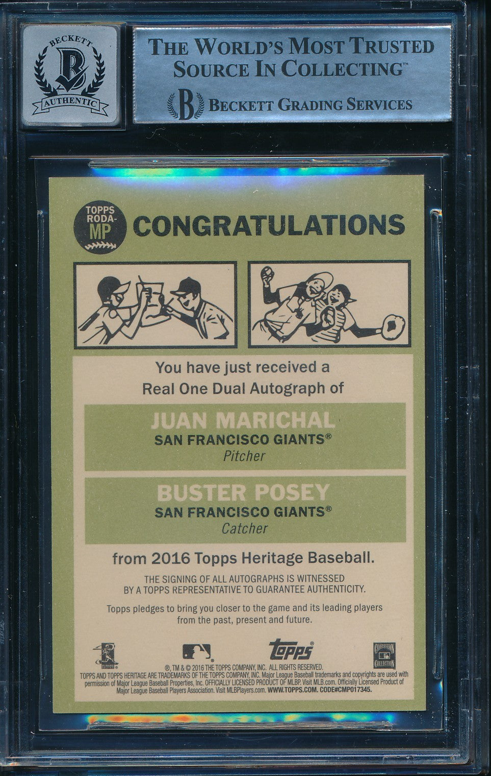 Buster Posey/Juan Marichal Signed/Autographed 2016 TOPPS Card #MP BAS 200904