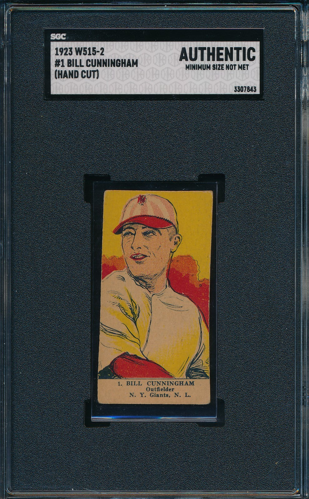1923 W515-1 Bill Cunningham #1 Hand Cut Strip Card New York Giants SGC 200905