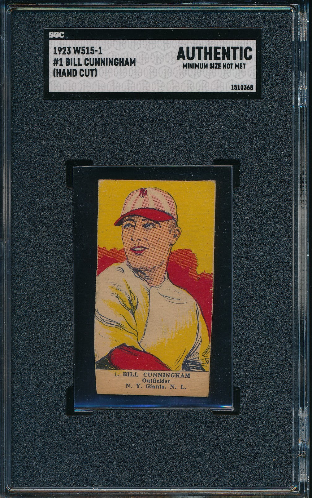 1923 W515-1 Bill Cunningham #1 Hand Cut Strip Card New York Giants SGC 200906