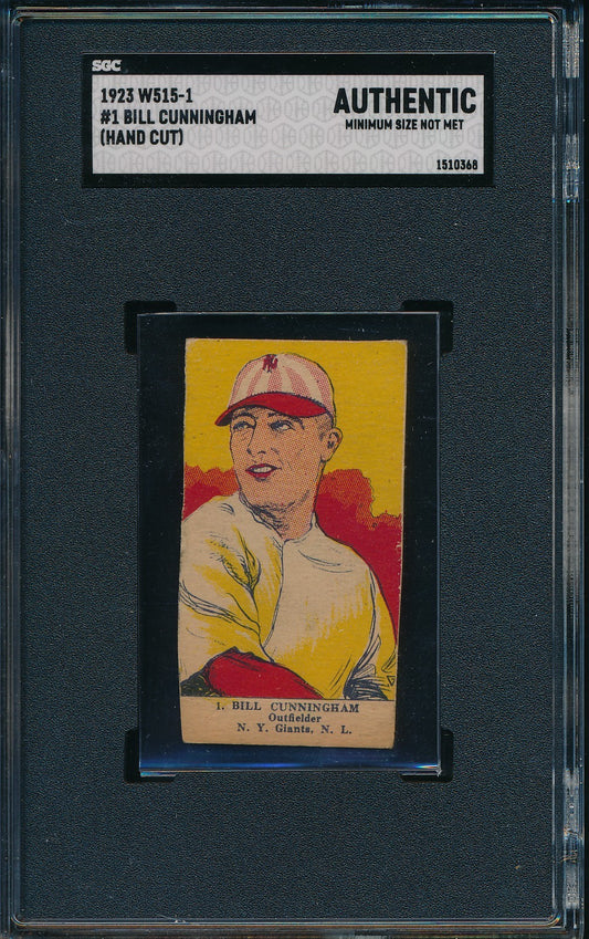 1923 W515-1 Bill Cunningham #1 Hand Cut Strip Card New York Giants SGC 200906