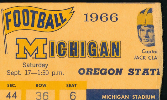Sept 17, 1966 Ticket Stub Michigan vs. Oregon State College Football 200914