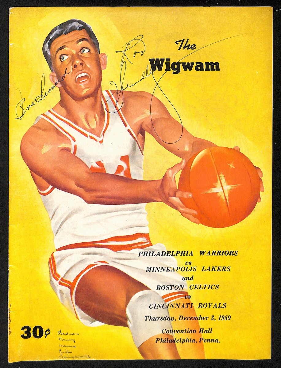 Leonard/Hundley Signed 12/3/59 Warriors vs. Lakers & Celtics vs. Royals Program