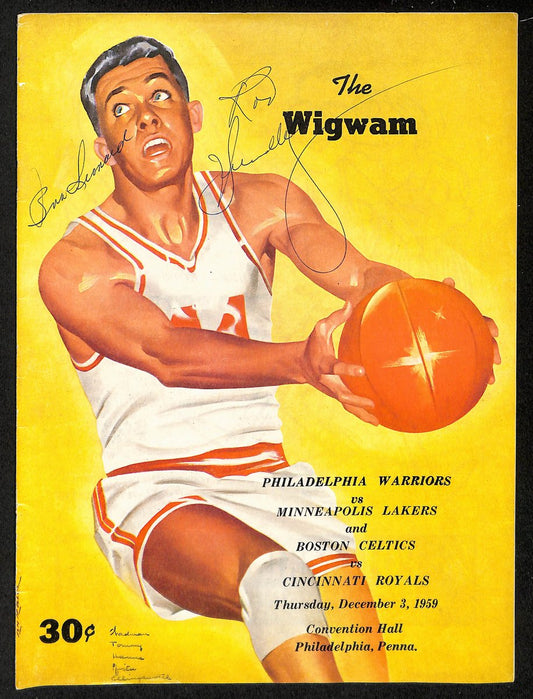 Leonard/Hundley Signed 12/3/59 Warriors vs. Lakers & Celtics vs. Royals Program