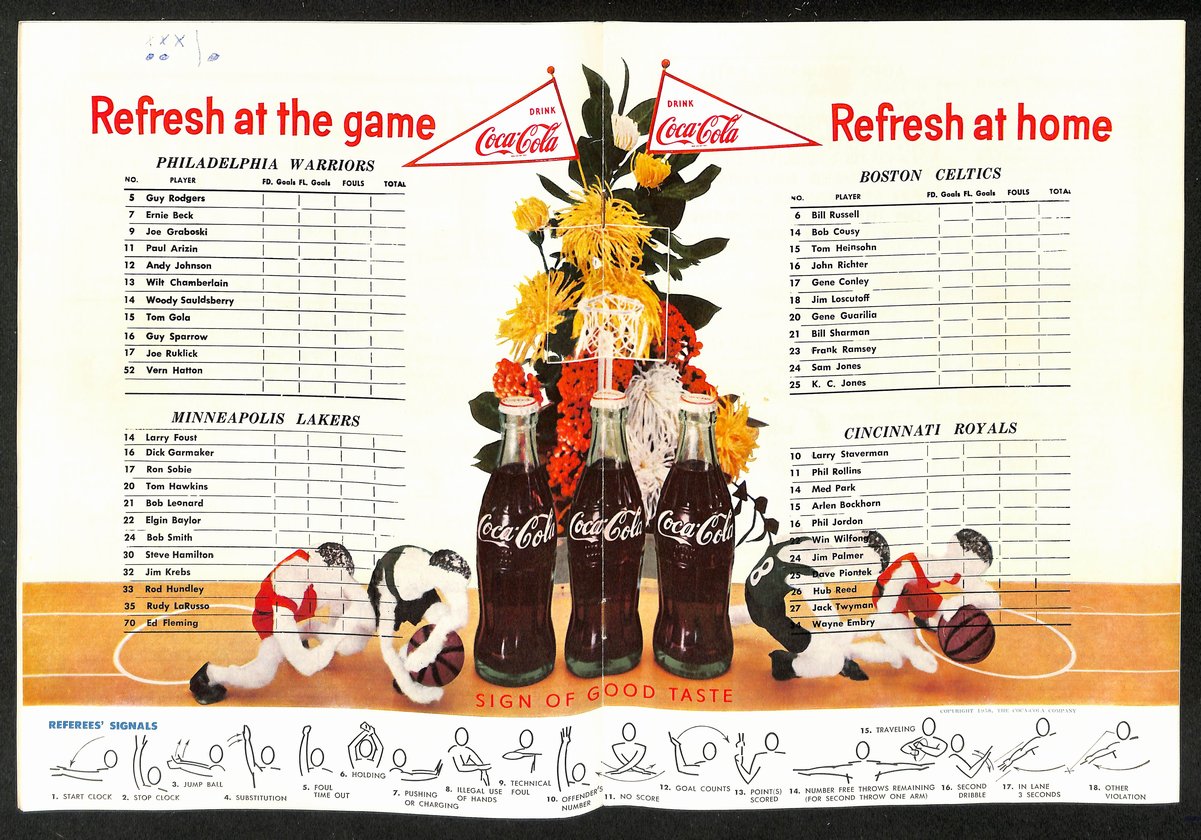 Leonard/Hundley Signed 12/3/59 Warriors vs. Lakers & Celtics vs. Royals Program