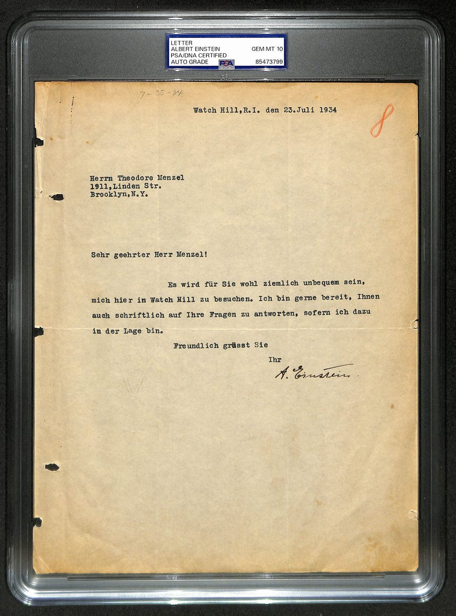 Albert Einstein Signed 8.5x11 Letter Gem Mint 10 PSA/DNA Encapsulated 201297
