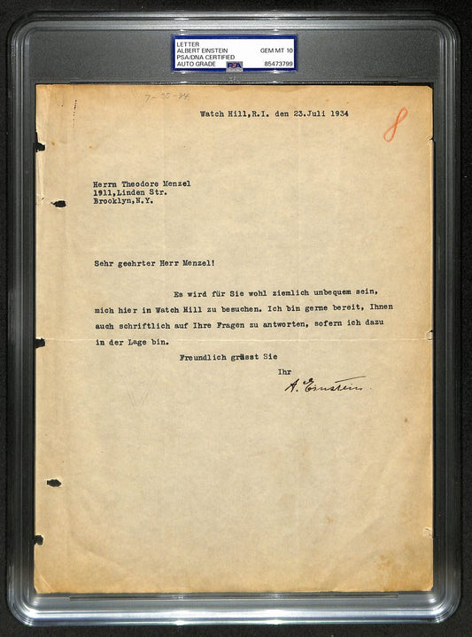 Albert Einstein Signed 8.5x11 Letter Gem Mint 10 PSA/DNA Encapsulated 201297