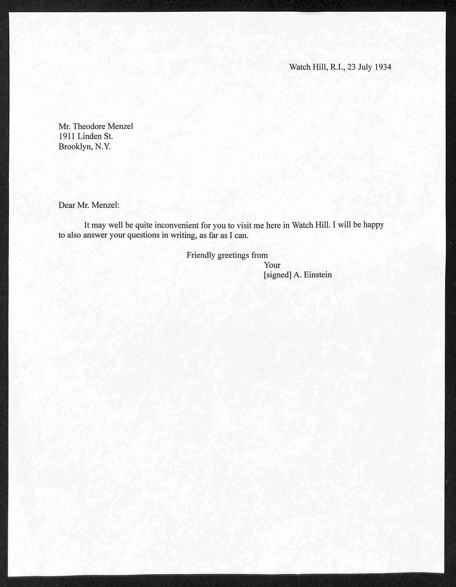 Albert Einstein Signed 8.5x11 Letter Gem Mint 10 PSA/DNA Encapsulated 201297