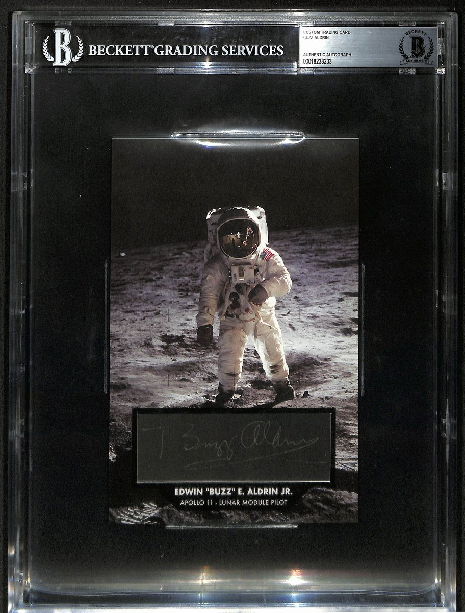 Buzz Aldrin Signed/Auto 5.5x8.5 Custom Trading Card Astronaut BAS Beckett 201313