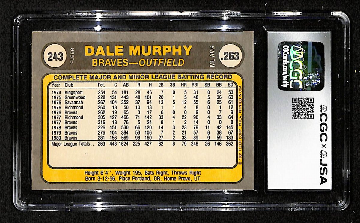 Dale Murphy Signed 1981 FLEER Card #243 Braves CGC/JSA GEM MINT 10 200640