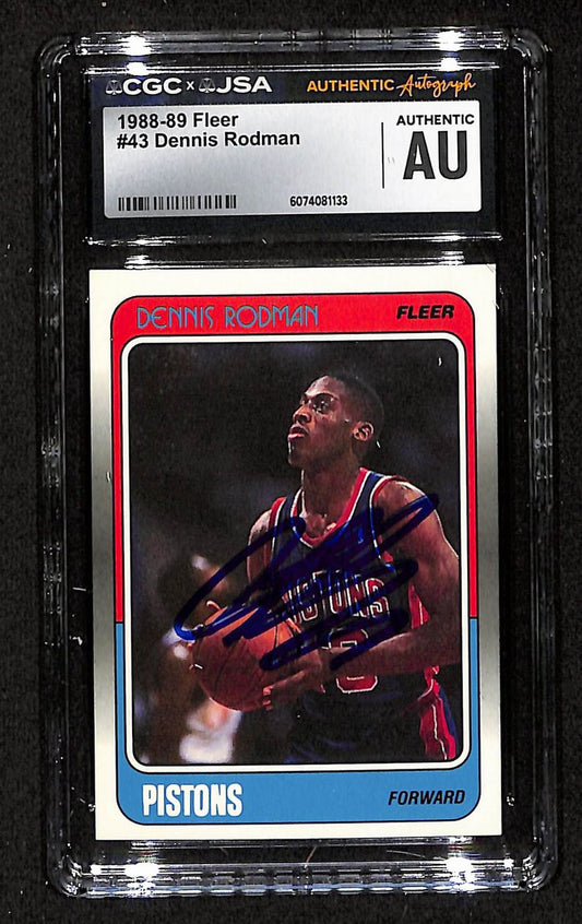Dennis Rodman HOF Signed 1988-89 FLEER RC Card #43 Pistons CGC/JSA 200653