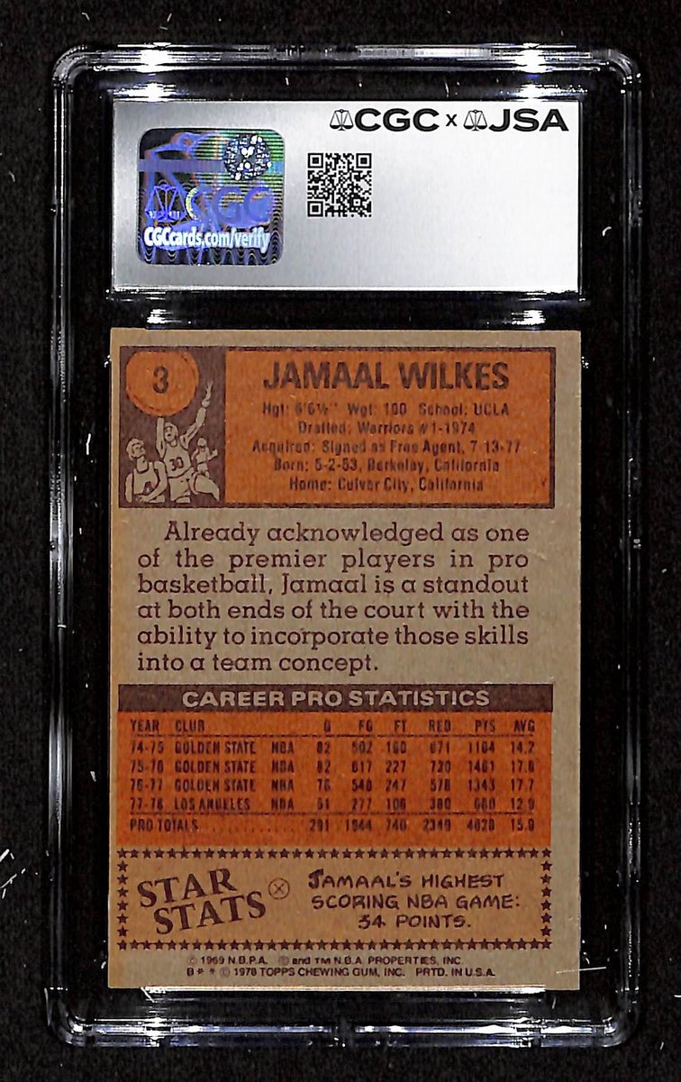 Jamaal Wilkes HOF Signed 1978-79 TOPPS Card #3 Lakers CGC/JSA 200659