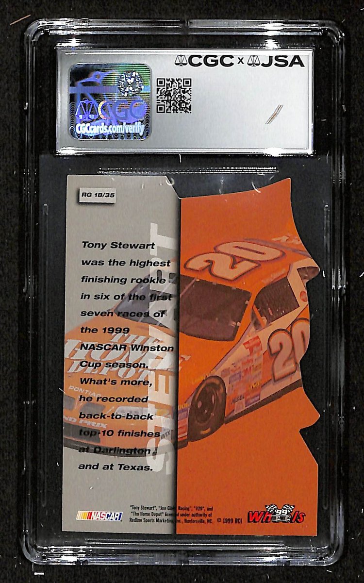 Tony Stewart Signed/Autographed 1999 Wheels Card #RG18 CGC/JSA 200674