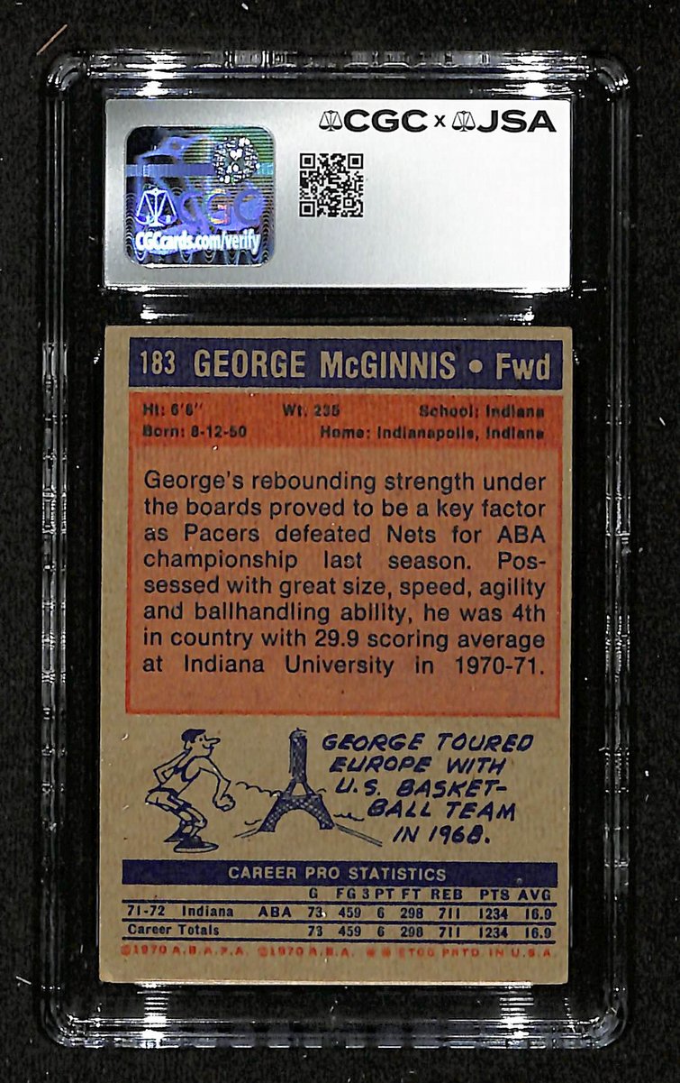 George McGinnis HOF Signed 1972-73 TOPPS RC Card #183 Pacers CGC/JSA 200685