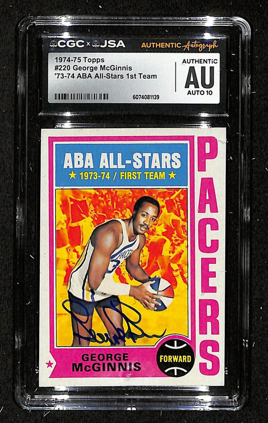 George McGinnis HOF Signed 1974-75 TOPPS Card #220 Pacers CGC/JSA 200687
