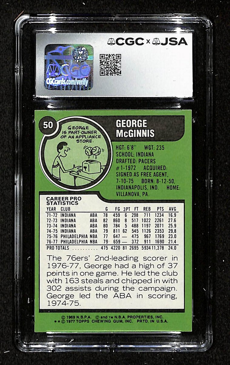 George McGinnis HOF Signed/Auto 1977-78 TOPPS Card #50 76ers CGC/JSA 200690