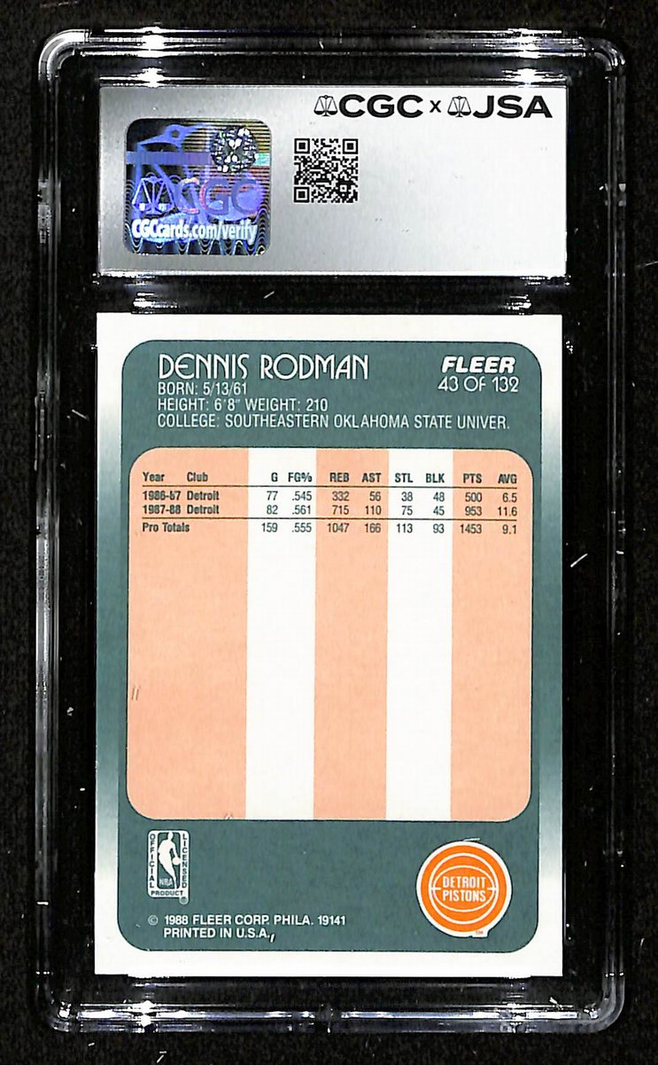 Dennis Rodman HOF Signed 1988-89 Fleer RC Card #43 Pistons CGC/JSA 200691