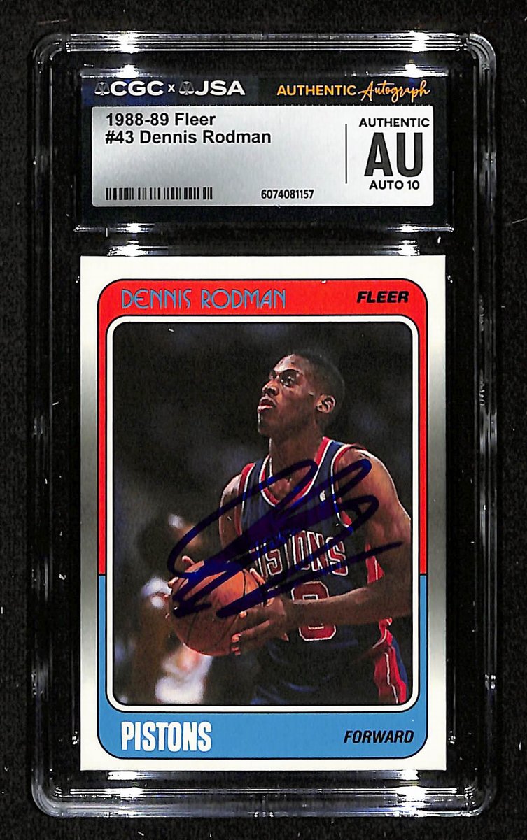 Dennis Rodman HOF Signed 1988-89 Fleer RC Card #43 Pistons CGC/JSA 200692