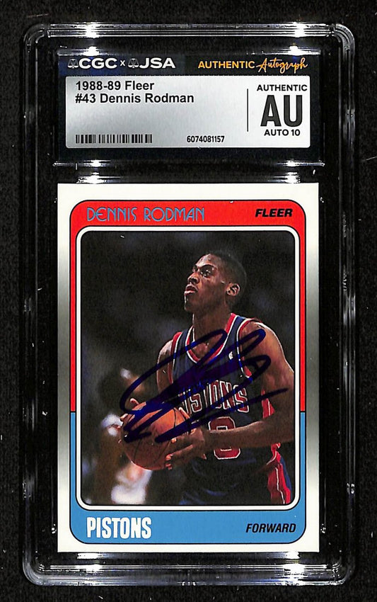 Dennis Rodman HOF Signed 1988-89 Fleer RC Card #43 Pistons CGC/JSA 200692