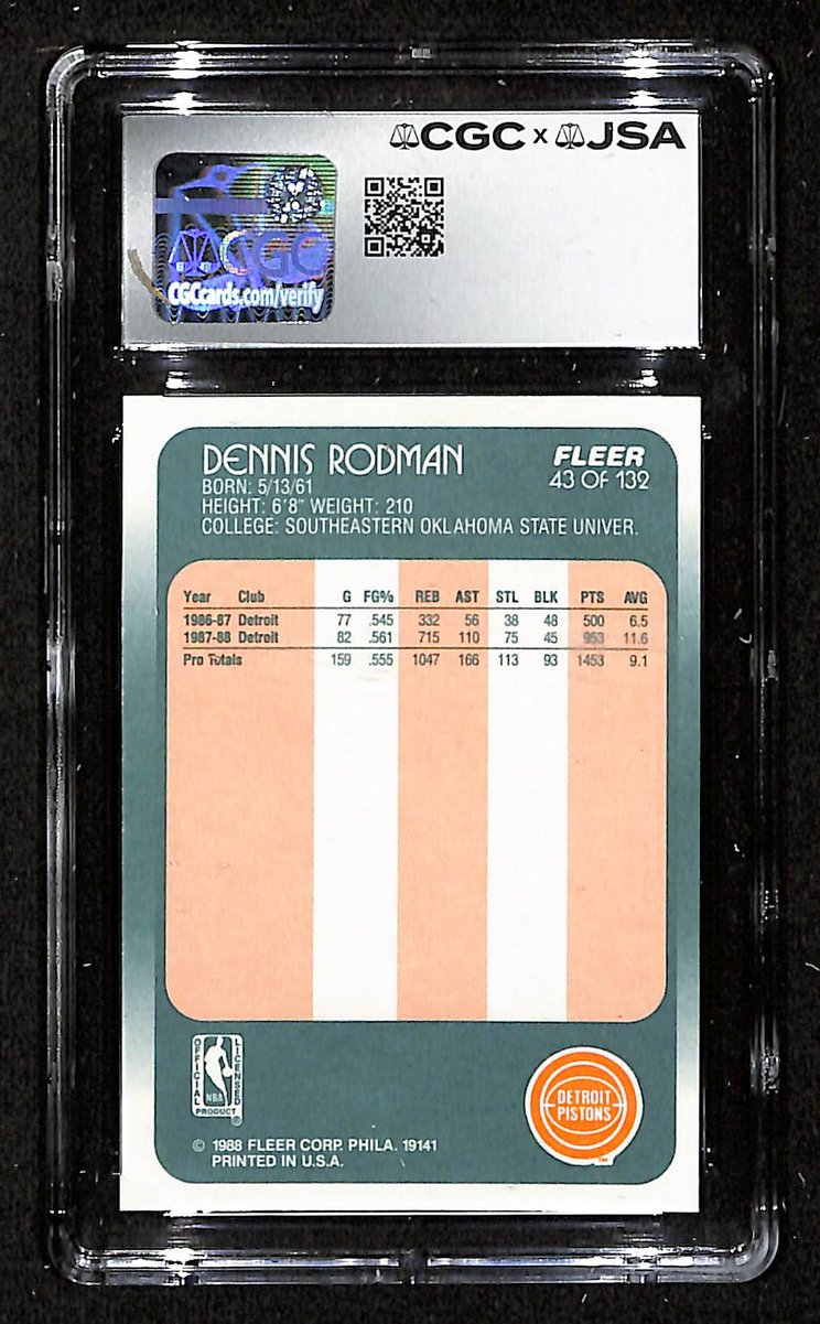 Dennis Rodman HOF Signed 1988-89 Fleer RC Card #43 Pistons CGC/JSA 200692