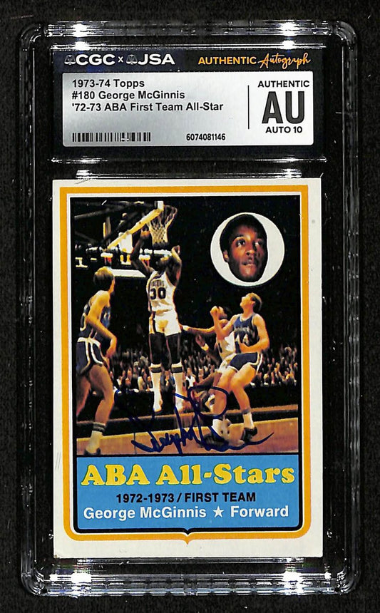 George McGinnis HOF Signed 1973-74 TOPPS Card #180 Pacers CGC/JSA 200696