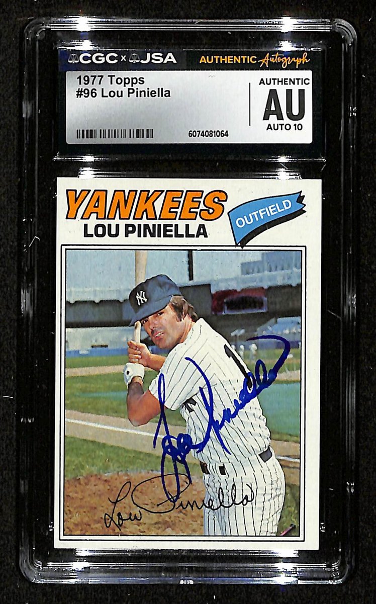 Lou Piniella Signed 1977 TOPPS Card #96 Yankees CGC/JSA GEM MINT 10 200698