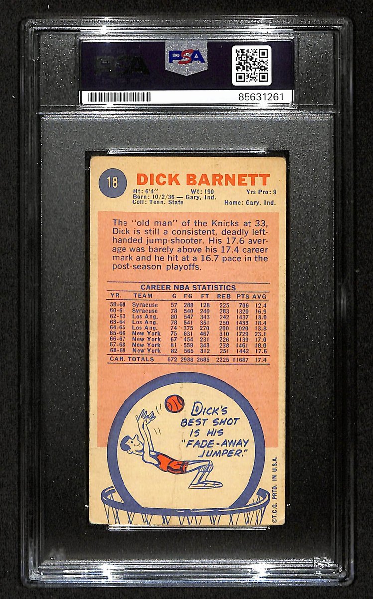 Dick Barnett HOF Signed/Inscr 1969-70 TOPPS RC Card #18 Knicks PSA/DNA 201338