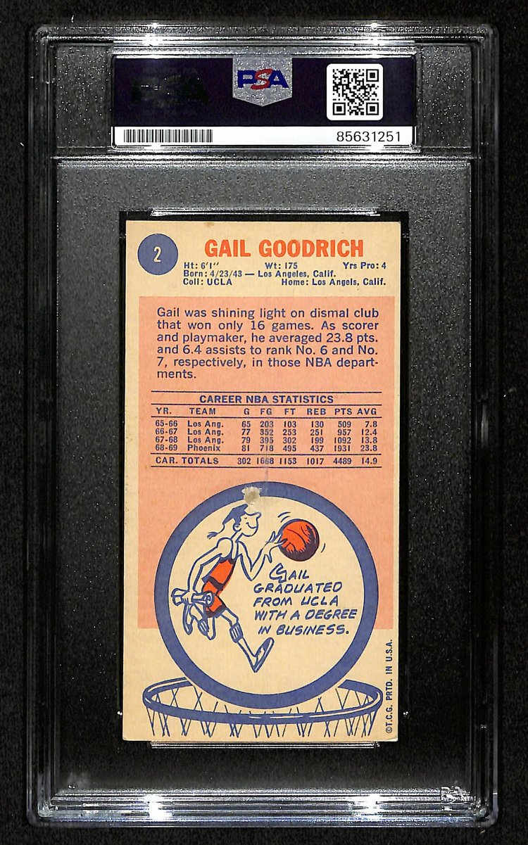 Gail Goodrich HOF Signed/Inscr 1969-70 TOPPS RC Card #2 Suns PSA/DNA 201340